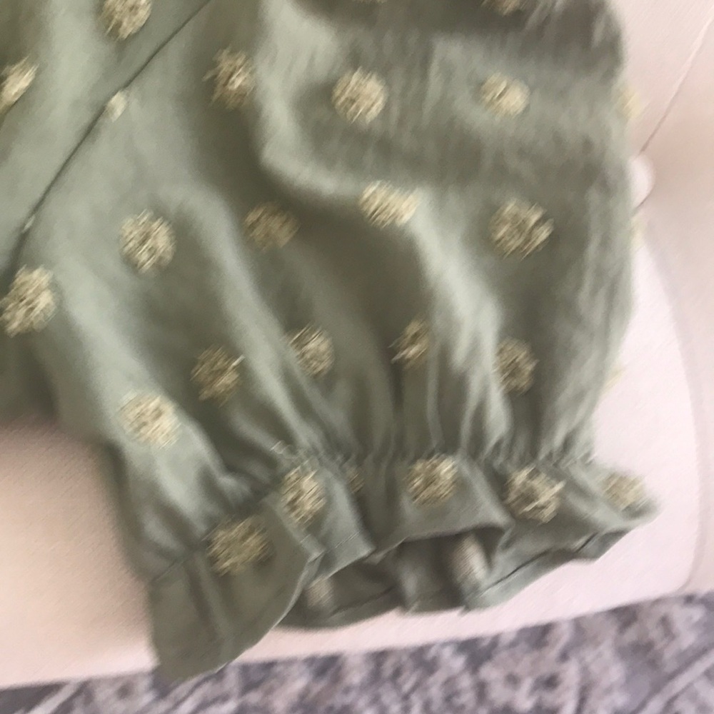 Light Olive Green Embroidered Dot Linen Top - Picture 3 of 7